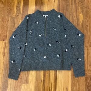 Madewell Women’s Gray Quarter Zip Sweater With Flowers Size S